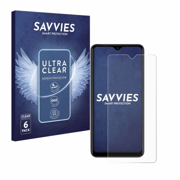 Parte frontale di una confezione del prodotto con il logo del marchio Savvies. Accanto è raffigurato il dispositivo Blackview 