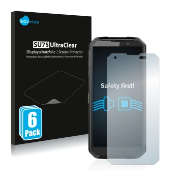 Parte frontale di una confezione del prodotto con il logo del marchio Savvies. Accanto è raffigurato il dispositivo Blackview 