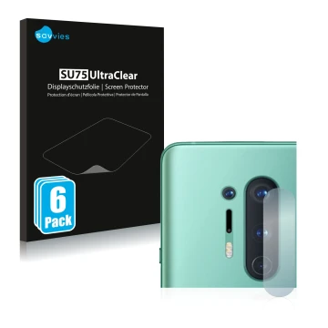 Parte frontale di una confezione del prodotto con il logo del marchio Savvies. Accanto è raffigurato il dispositivo OnePlus 8 