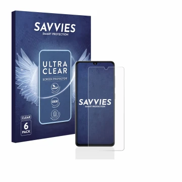 Parte frontale di una confezione del prodotto con il logo del marchio Savvies. Accanto è raffigurato il dispositivo Samsung Ga