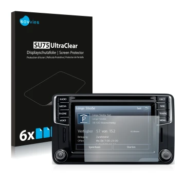 Parte frontale di una confezione del prodotto con il logo del marchio Savvies. Accanto è raffigurato il dispositivo Volkswagen