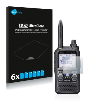 Parte frontale di una confezione del prodotto con il logo del marchio Savvies. Accanto è raffigurato il dispositivo Icom ID-51