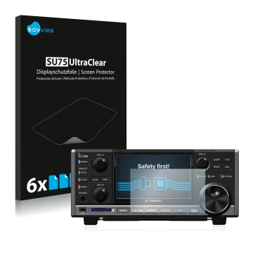 Parte frontale di una confezione del prodotto con il logo del marchio Savvies. Accanto è raffigurato il dispositivo Icom IC-R8