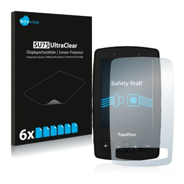 Parte frontale di una confezione del prodotto con il logo del marchio Savvies. Accanto è raffigurato il dispositivo TwoNav Ave