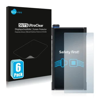 Parte frontale di una confezione del prodotto con il logo del marchio Savvies. Accanto è raffigurato il dispositivo FiiO M15 c