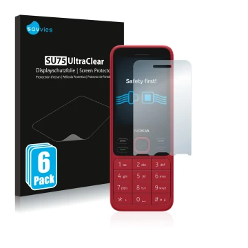 Parte frontale di una confezione del prodotto con il logo del marchio Savvies. Accanto è raffigurato il dispositivo Nokia 150 