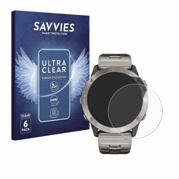 Parte frontale di una confezione del prodotto con il logo del marchio Savvies. Accanto è raffigurato il dispositivo Garmin qua