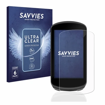 Parte frontale di una confezione del prodotto con il logo del marchio Savvies. Accanto è raffigurato il dispositivo Garmin Edg