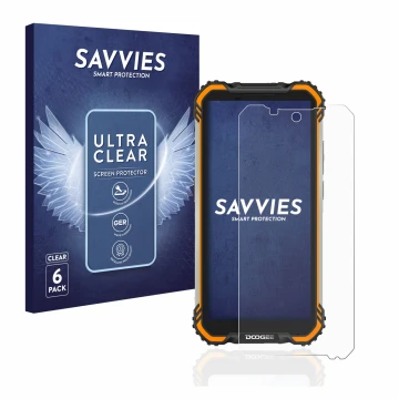 Parte frontale di una confezione del prodotto con il logo del marchio Savvies. Accanto è raffigurato il dispositivo Doogee S58