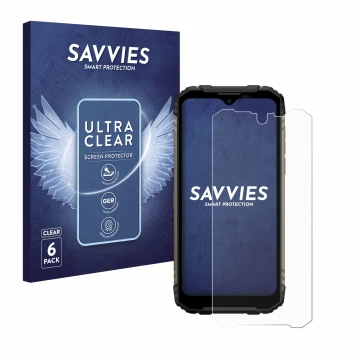 Parte frontale di una confezione del prodotto con il logo del marchio Savvies. Accanto è raffigurato il dispositivo Doogee S96