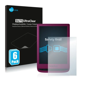 Parte frontale di una confezione del prodotto con il logo del marchio Savvies. Accanto è raffigurato il dispositivo PocketBook