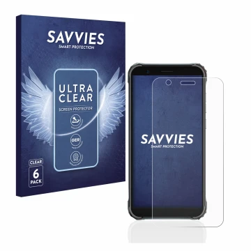 Parte frontale di una confezione del prodotto con il logo del marchio Savvies. Accanto è raffigurato il dispositivo Blackview 