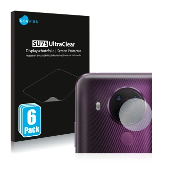 Parte frontale di una confezione del prodotto con il logo del marchio Savvies. Accanto è raffigurato il dispositivo Nokia 5.4 