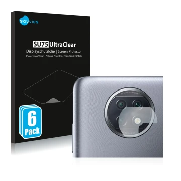 Parte frontale di una confezione del prodotto con il logo del marchio Savvies. Accanto è raffigurato il dispositivo Xiaomi Red