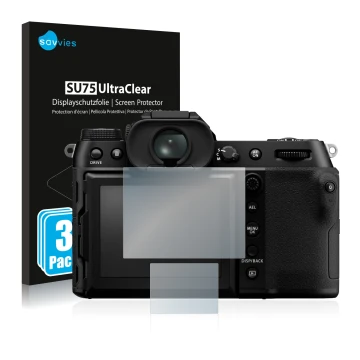 Parte frontale di una confezione del prodotto con il logo del marchio Savvies. Accanto è raffigurato il dispositivo Fujifilm G