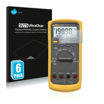 Parte frontale di una confezione del prodotto con il logo del marchio Savvies. Accanto è raffigurato il dispositivo Fluke 87v 