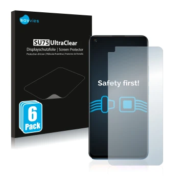Parte frontale di una confezione del prodotto con il logo del marchio Savvies. Accanto è raffigurato il dispositivo realme 8 c