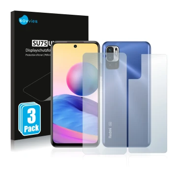 Parte frontale di una confezione del prodotto con il logo del marchio Savvies. Accanto è raffigurato il dispositivo Xiaomi Red