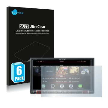 Parte frontale di una confezione del prodotto con il logo del marchio Savvies. Accanto è raffigurato il dispositivo Alpine iLX