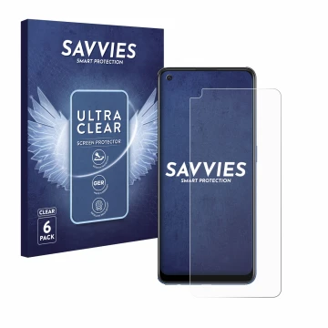 Parte frontale di una confezione del prodotto con il logo del marchio Savvies. Accanto è raffigurato il dispositivo Oppo A74 5