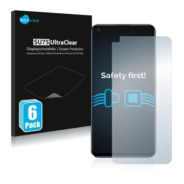 Parte frontale di una confezione del prodotto con il logo del marchio Savvies. Accanto è raffigurato il dispositivo realme 8 P