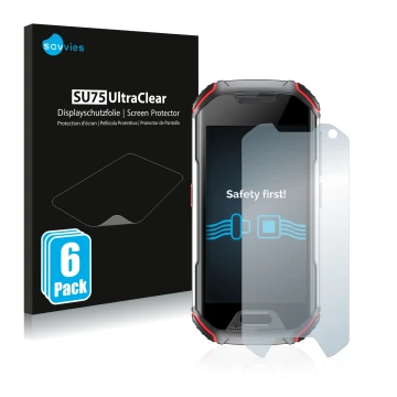 Parte frontale di una confezione del prodotto con il logo del marchio Savvies. Accanto è raffigurato il dispositivo Unihertz A