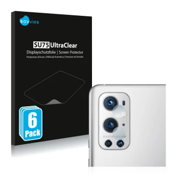 Parte frontale di una confezione del prodotto con il logo del marchio Savvies. Accanto è raffigurato il dispositivo OnePlus 9 