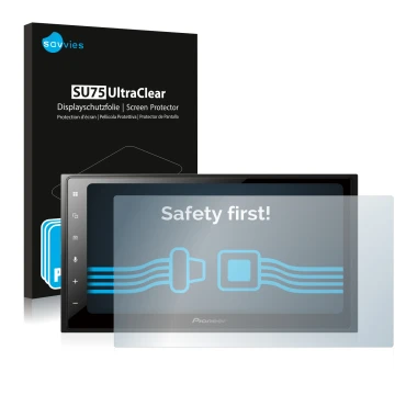 Parte frontale di una confezione del prodotto con il logo del marchio Savvies. Accanto è raffigurato il dispositivo Pioneer SP