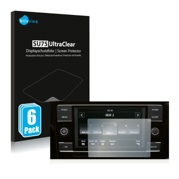 Parte frontale di una confezione del prodotto con il logo del marchio Savvies. Accanto è raffigurato il dispositivo Volkswagen