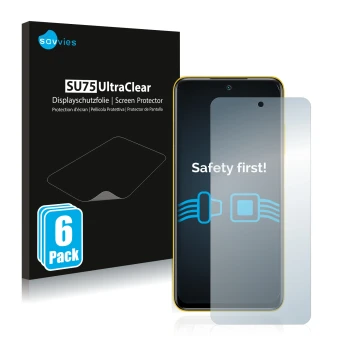 Parte frontale di una confezione del prodotto con il logo del marchio Savvies. Accanto è raffigurato il dispositivo Xiaomi Poc