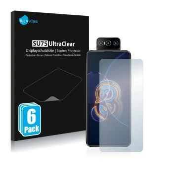 Parte frontale di una confezione del prodotto con il logo del marchio Savvies. Accanto è raffigurato il dispositivo ASUS ZenFo