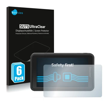 Parte frontale di una confezione del prodotto con il logo del marchio Savvies. Accanto è raffigurato il dispositivo Desview R5