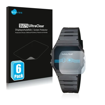 Parte frontale di una confezione del prodotto con il logo del marchio Savvies. Accanto è raffigurato il dispositivo Casio Coll