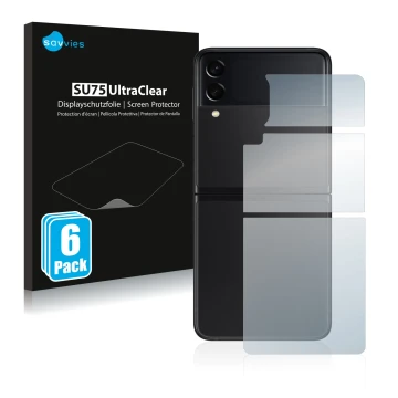 Parte frontale di una confezione del prodotto con il logo del marchio Savvies. Accanto è raffigurato il dispositivo Samsung Ga