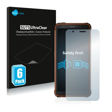 Parte frontale di una confezione del prodotto con il logo del marchio Savvies. Accanto è raffigurato il dispositivo Blackview 