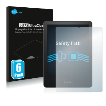 Parte frontale di una confezione del prodotto con il logo del marchio Savvies. Accanto è raffigurato il dispositivo Amazon Kin