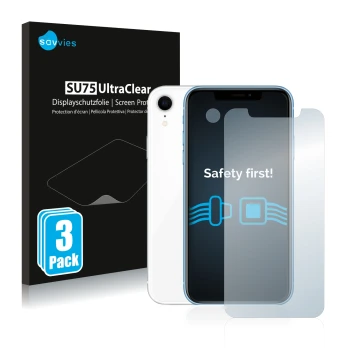 Parte frontale di una confezione del prodotto con il logo del marchio Savvies. Accanto è raffigurato il dispositivo Apple iPho