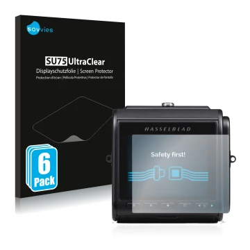 Parte frontale di una confezione del prodotto con il logo del marchio Savvies. Accanto è raffigurato il dispositivo Hasselblad