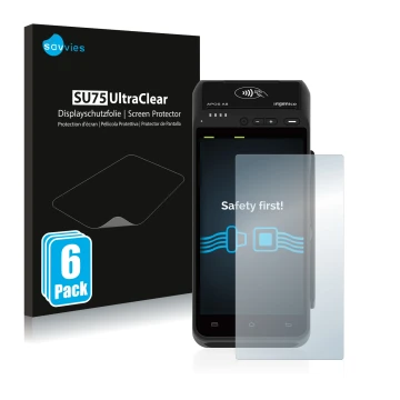 Parte frontale di una confezione del prodotto con il logo del marchio Savvies. Accanto è raffigurato il dispositivo ingenico A