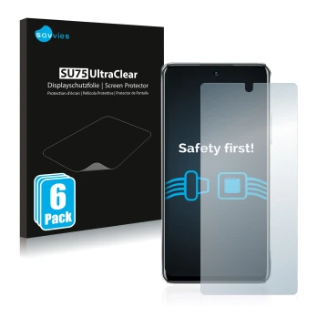 Parte frontale di una confezione del prodotto con il logo del marchio Savvies. Accanto è raffigurato il dispositivo Infinix No