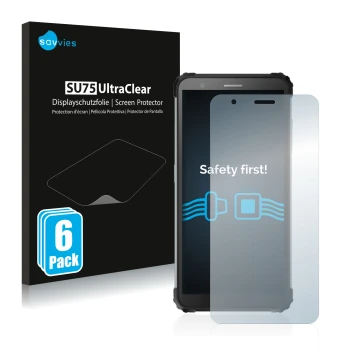 Parte frontale di una confezione del prodotto con il logo del marchio Savvies. Accanto è raffigurato il dispositivo Blackview 