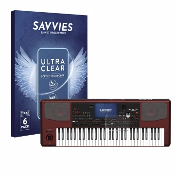 Parte frontale di una confezione del prodotto con il logo del marchio Savvies. Accanto è raffigurato il dispositivo KORG Pa100