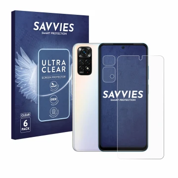 Parte frontale di una confezione del prodotto con il logo del marchio Savvies. Accanto è raffigurato il dispositivo Xiaomi Red