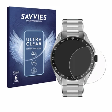 Parte frontale di una confezione del prodotto con il logo del marchio Savvies. Accanto è raffigurato il dispositivo TAG Heuer 