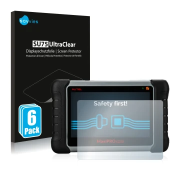 Parte frontale di una confezione del prodotto con il logo del marchio Savvies. Accanto è raffigurato il dispositivo Autel Maxi