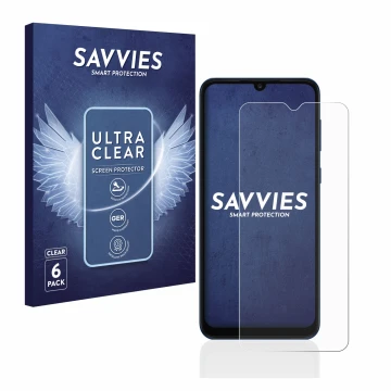 Parte frontale di una confezione del prodotto con il logo del marchio Savvies. Accanto è raffigurato il dispositivo Samsung Ga