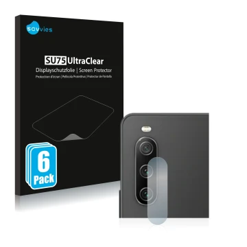 Parte frontale di una confezione del prodotto con il logo del marchio Savvies. Accanto è raffigurato il dispositivo Sony Xperi