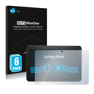 Parte frontale di una confezione del prodotto con il logo del marchio Savvies. Accanto è raffigurato il dispositivo Amazon Fir