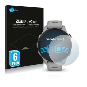 Parte frontale di una confezione del prodotto con il logo del marchio Savvies. Accanto è raffigurato il dispositivo Garmin For
