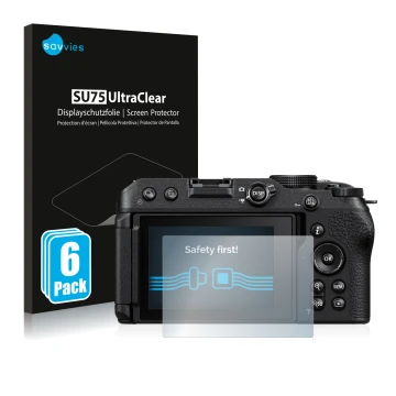 Parte frontale di una confezione del prodotto con il logo del marchio Savvies. Accanto è raffigurato il dispositivo Nikon Z 30